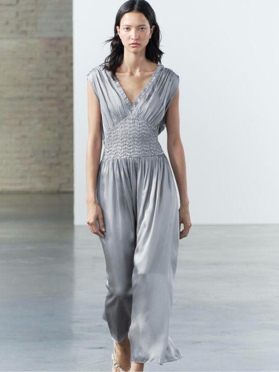 Zara Dresses & Skirts - ZARA Sleeveless Smocked Satin Maxi Dress Small